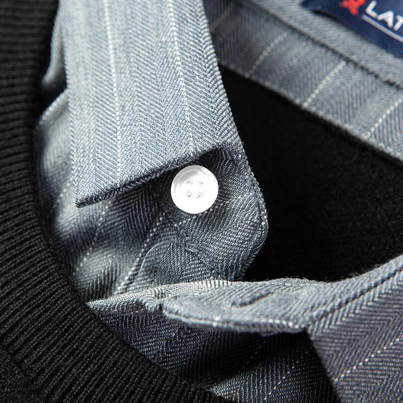 MONTAGUT Men's Faux Two-Piece Striped Lapel Embroidered Knit Sweater