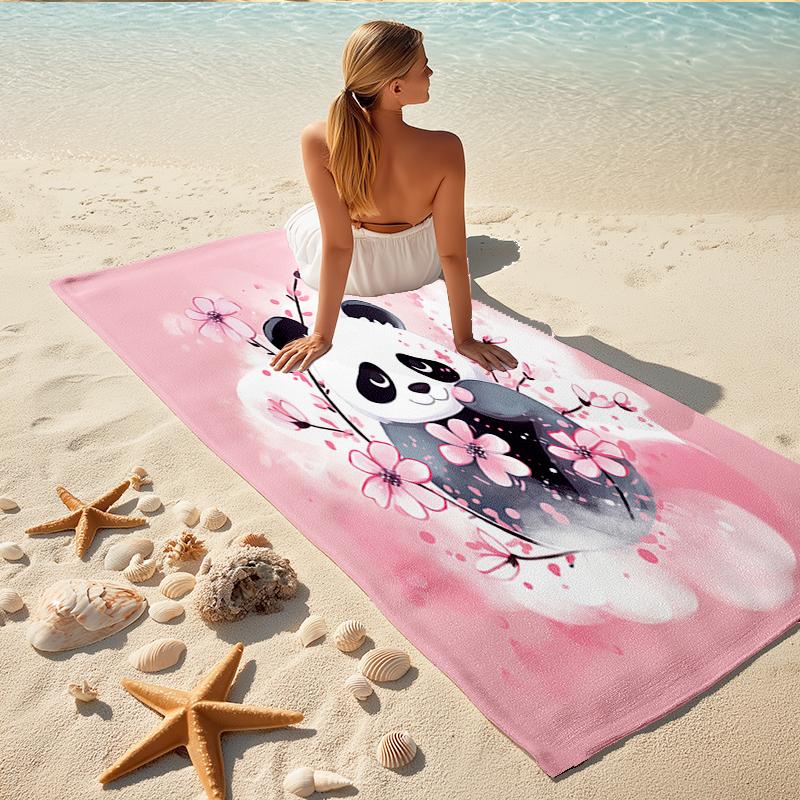 1Pc Panda Cherry Blossoms Beach Towel, Quick Dry, Multi-Use for Beach Pool Gym Yoga Home Travel, Christmas, Halloween, Xmas Gift M928279