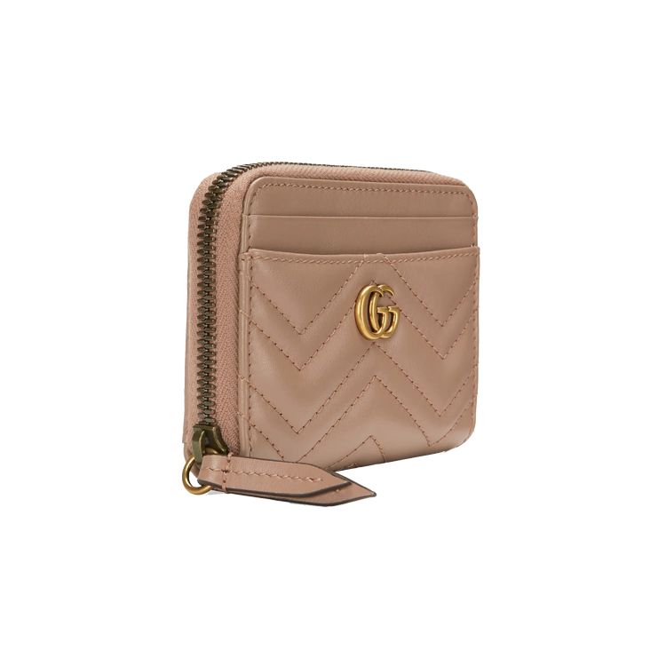 Gucci GG Marmont Quilted Zipper Leather Card Holder Coin Purse Women Wallets Gray Pink 671772-DTDHT-5729