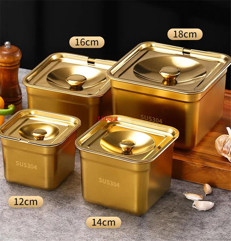 Stainless Steel Tank Box with Cover Kitchen Oil Basin Square Barrel Storage Bottle Seasoning Box Jars and Lids Spice Jars Set