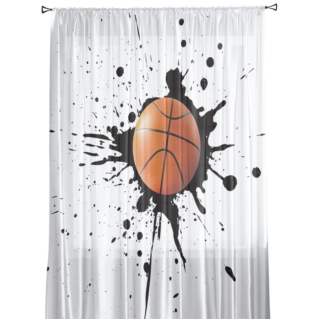 Ink Splash Basketball Sport Sheer Curtains Window Tulle Curtains For Living Room Bedroom For Kitchen Veiling Curtains Decoration