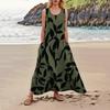 Kvinners Mote Rund Hals Ermeløs Plissert Strandkjole Med Lommer Lange Blomstrete Kjoler