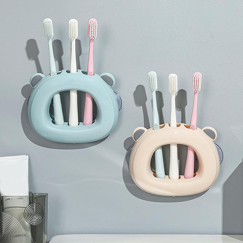 Creative Suction Cup Toothbrush Holder Wall Mounted 3 Slots Toothbrush Rack Punch-Free Wall Shelves Hooks