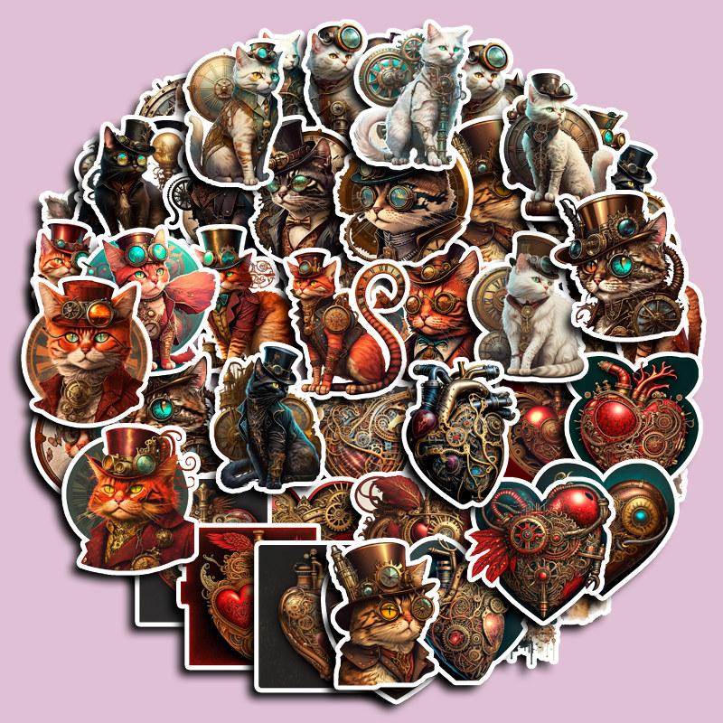 10/50pcs Steampunk Cat Stickers Graffiti Stickers for DIY Luggage Laptop Skateboard Motorcycle Bicycle Stickers
