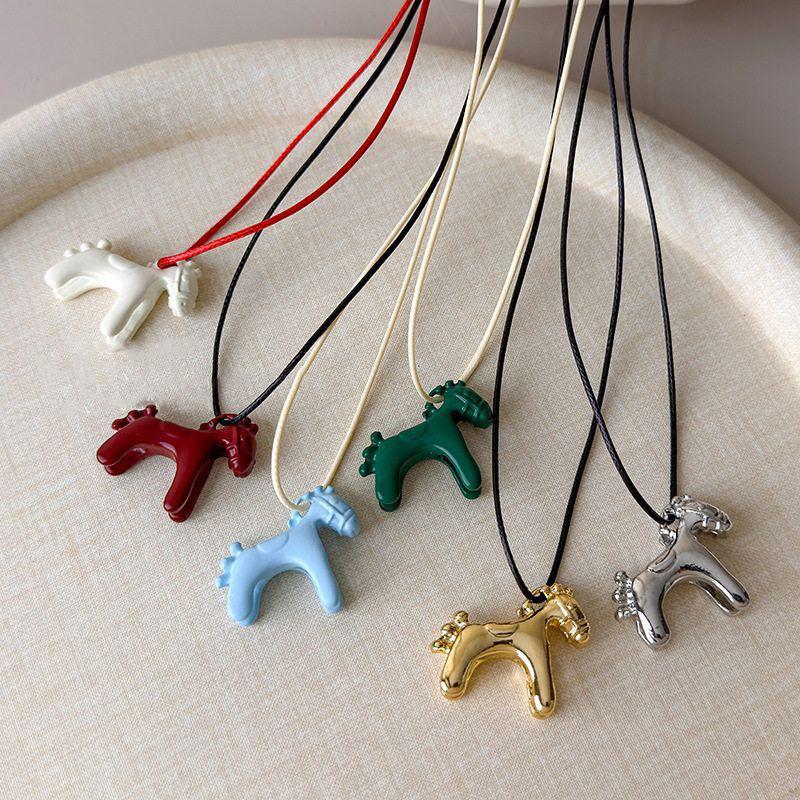 Colorful 3D Little Horse Pendant Necklace - Cute Summer Choker & Versatile Sweater Chain