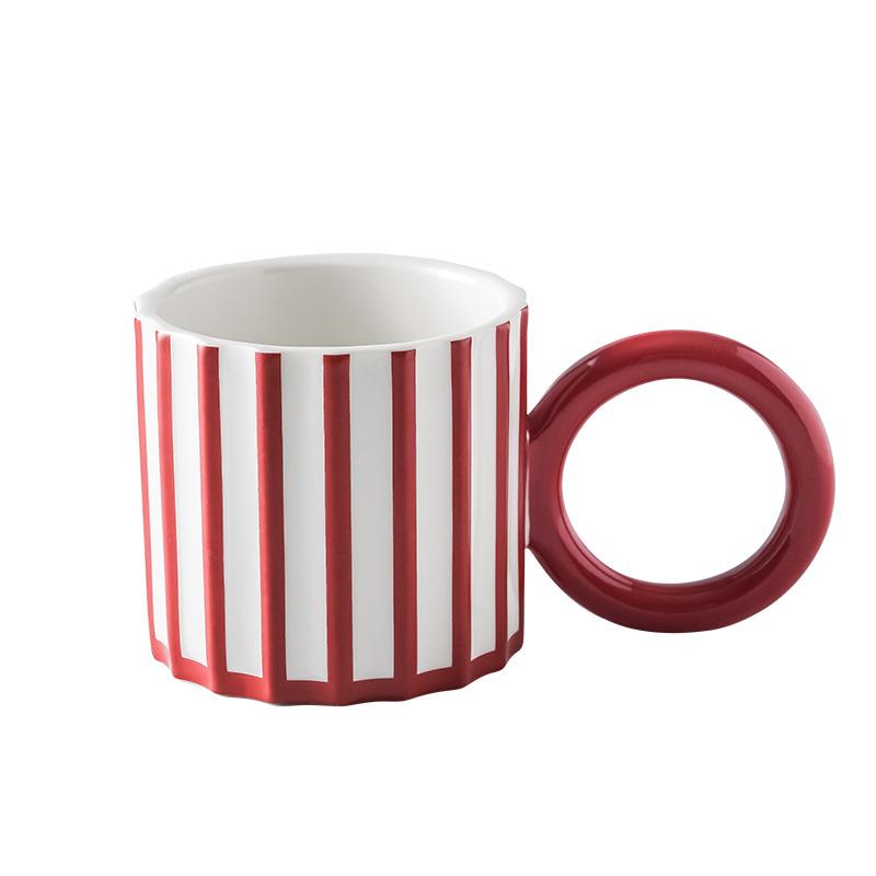 Taza de Cerámica Minimalista con Rayas y Asa Grande para Café Desayuno Leche Taza Exquisita para Té de la Tarde Tazas de Té de Flores Regalos de Cumpleaños