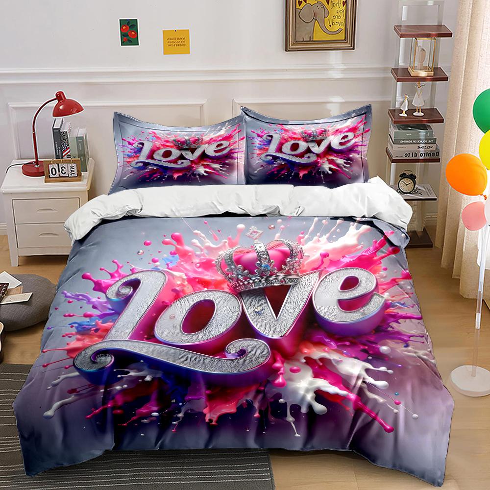 3-teiliges Fantasy Love Kunstdruck Bettwäscheset Bettbezug 1 Bettbezug 2 Kissenbezüge Erwachsenen- und Kinderbettwäscheset Luxus für Geschenke