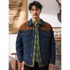 American-Style Retro Denim Patchwork Work Shirt Cotton Jacket for Men Winter Coat Foreign Trade Men's Cotton Clothing
