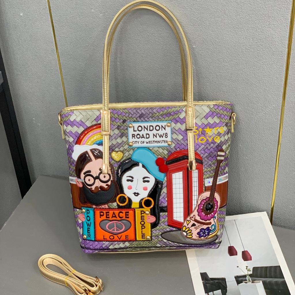 Women'S Bag Women'S Shoulder Bag Splicing Embroidery Embroidery Bag Large Capacity Messenger Tote Bag Women