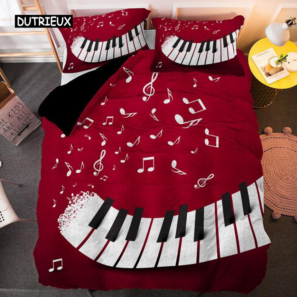 Piano Duvet Cover Set Black Piano Keyboard Music Note Kids Bedding Set Music Theme King Size 2/3pcs Soft Twin Comforter Cover