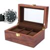 Drewniane pudełko na zegarek z 3 siatkami Przezroczyste okno antypoślizgowe pudełko do przechowywania zegarków