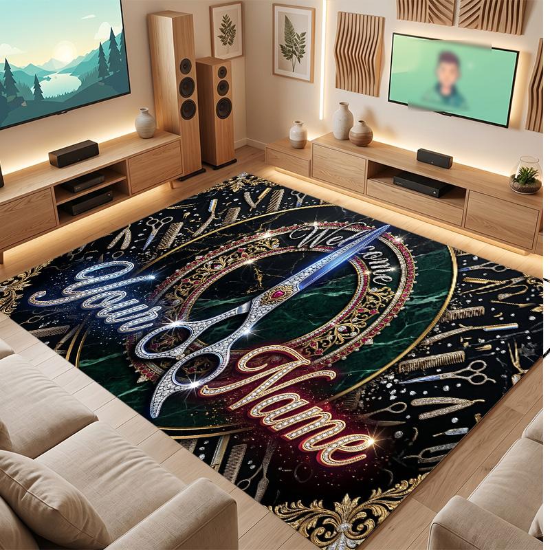 Decorative Artwork Theme Soft Crystal Velvet Rug Custom Name & Text Print Non Slip Floor Rug for Bedroom Living Room