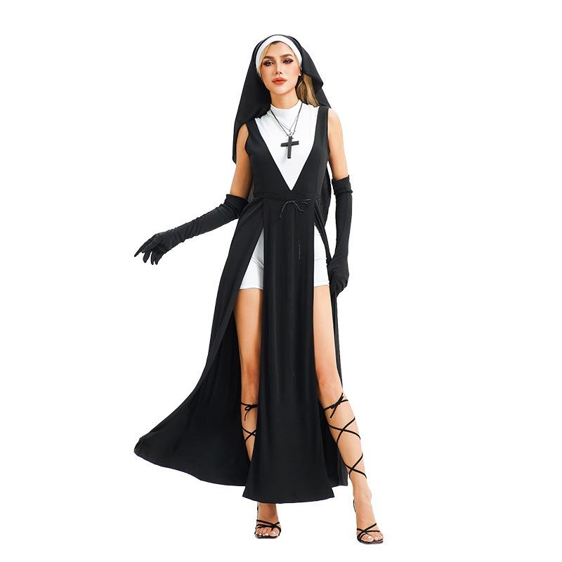 Halloween Adult Costume Cosplay Mardi Gras Nun Costume Virgin of the Cross Dress Show Out Costume