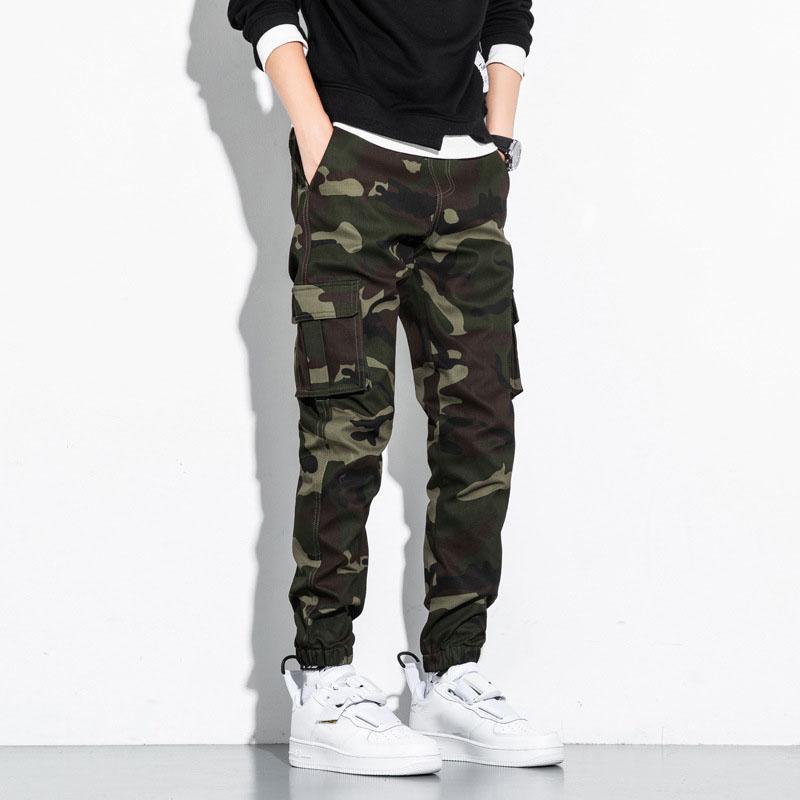 Men's Cotton Cargo Pants Plus Size Sports Drawstring Cargo Pants Fashion Casual Men's Jogging Pants