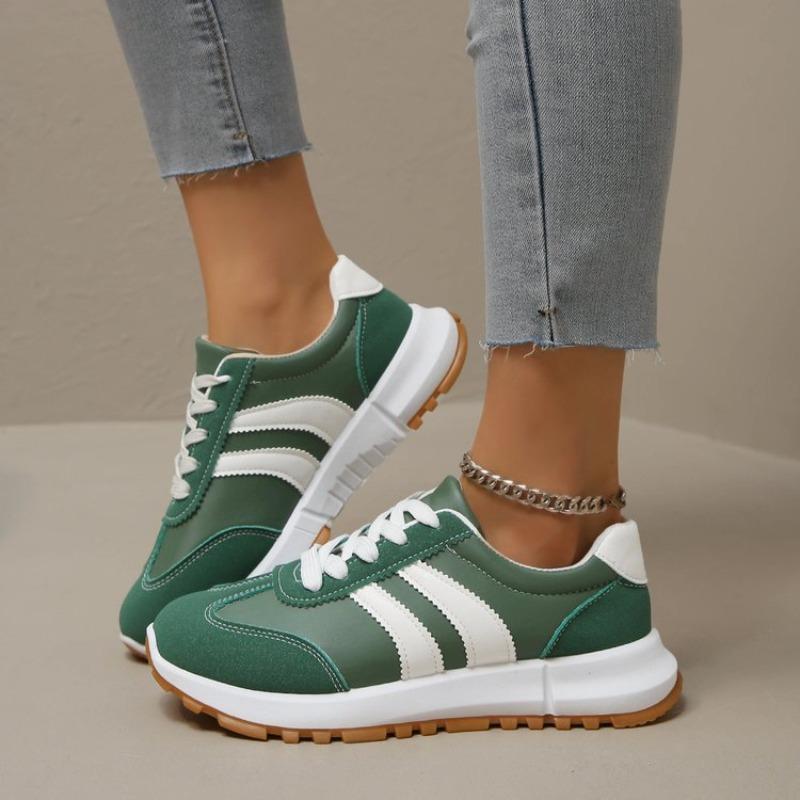 Women's Plus Size Round Toe Color Block Stripe Lace Up Casual Sneakers Autumn New Shoes