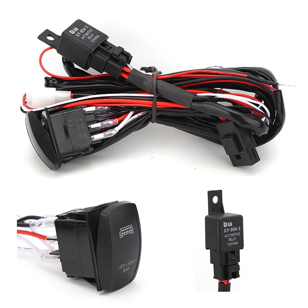Universal Wiring Harness Kit with LED Working Lamp for 1224V Cars Foglight Light Bar
