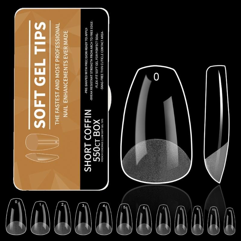 Średnie Kształt Migdała Końcówki Żelowe do Paznokci 550 SZT Wstępnie Wytrawione Przezroczyste Sztuczne Paznokcie Manicure dla Profesjonalistów i Początkujących