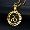 Punk  Zodiac Sign Constellations Pendant Gold Color Stainless Steel Rope Chain Round Necklace For Women Men Jewelry Gift