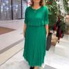 Vestido Maxi Talla Grande para Mujer Verano Gasa Doble Capa Plisado Dobladillo Irregular Mangas Cortas Cuello Redondo Transpirable Suave Uso Diario Fiestas Vestido para el Trabajo