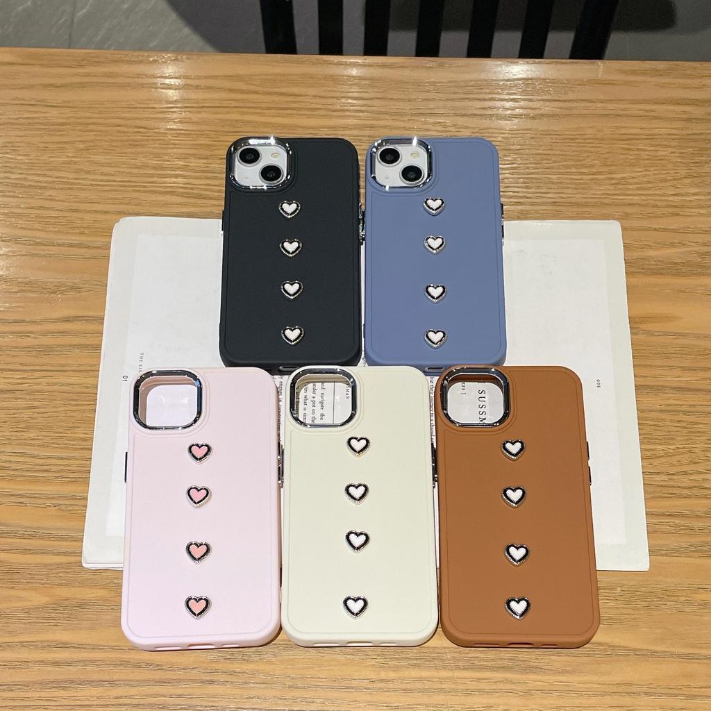 Odpowiedni dla Dla Apple 16PRO Prosty Mały Miłość Metalowa Ramka na Zdjęcie Etui na Telefon Komórkowy dla Iphone7P/XR Brązowe Etui Ochronne