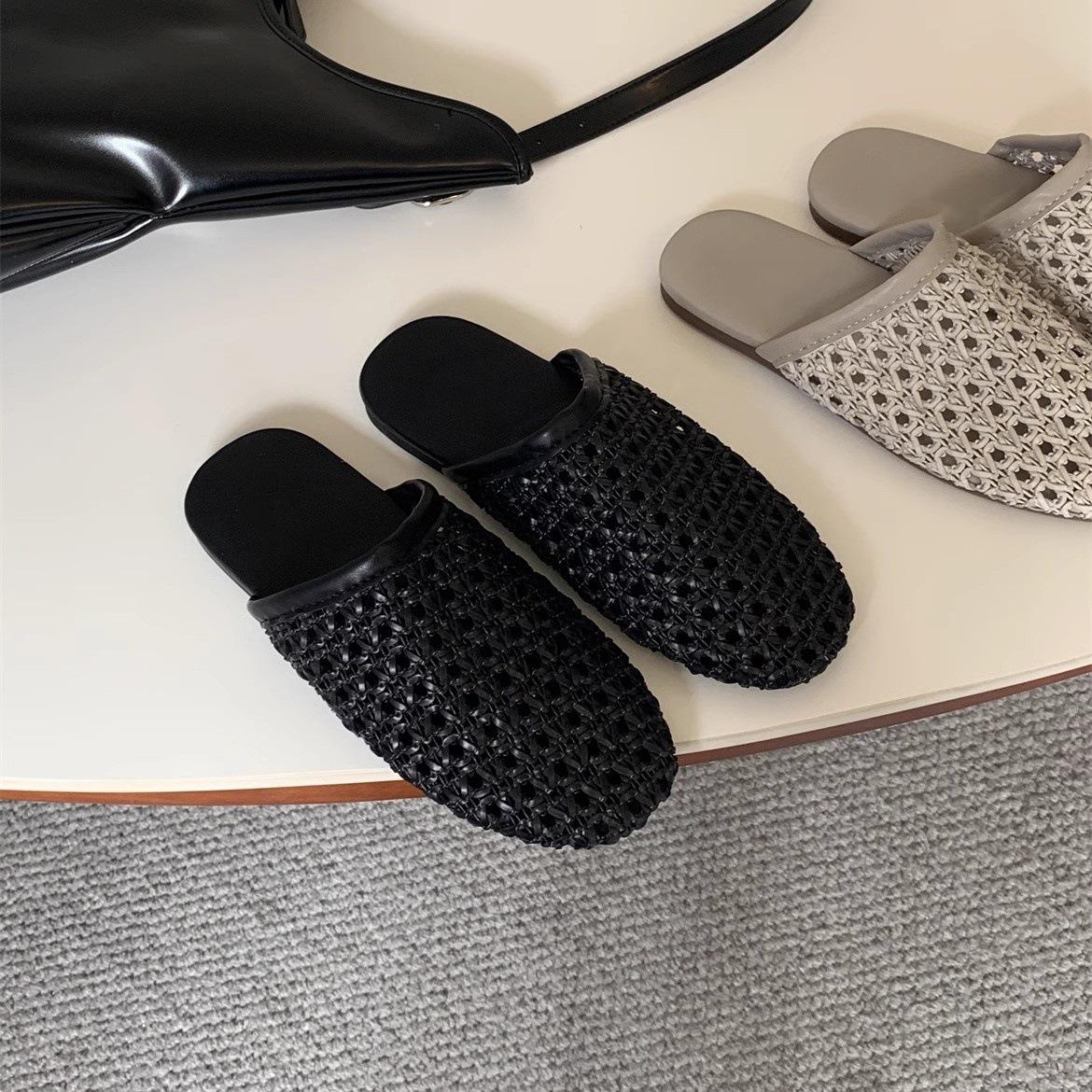 

In the summer of 2025, the new woven breathable one-pedal Muqin Birken shoes wear flat-bottomed bag head and half slippers 35 чёрный