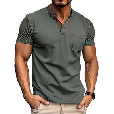 Καλοκαιρινό Ανδρικό T-shirt Λαιμός Χένρι Μόδα Αντίθετο Χρώμα Σχέδιο Τσέπης Μαλακό Άνετο Καθημερινό Εξωτερικού Χώρου Βασικό Στυλ Κοντομάνικο