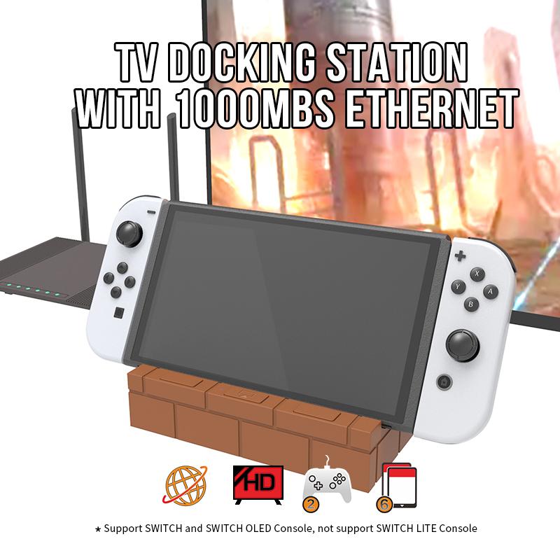 HS-SW500 For Nintendo Switch/Switch OLED Video Converter Dock Station with RJ45+USB+HD+Type-C