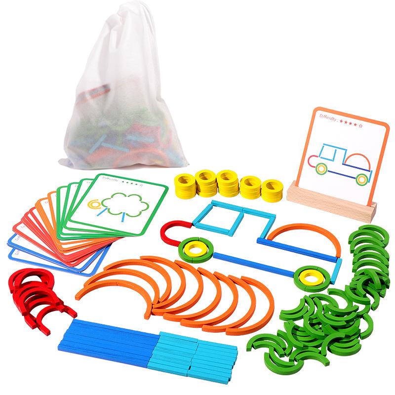 

Деревянные креативные палочки и кольца-головоломки, интеллектуальная игра Монтессори, развивающие игрушки для раннего детства для детей 3 лет