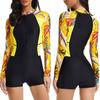 New European and American Fashion Printing Sunscreen, Thin, Conservative, Meat-covering One-piece Long-sleeved Women's Surf Suit