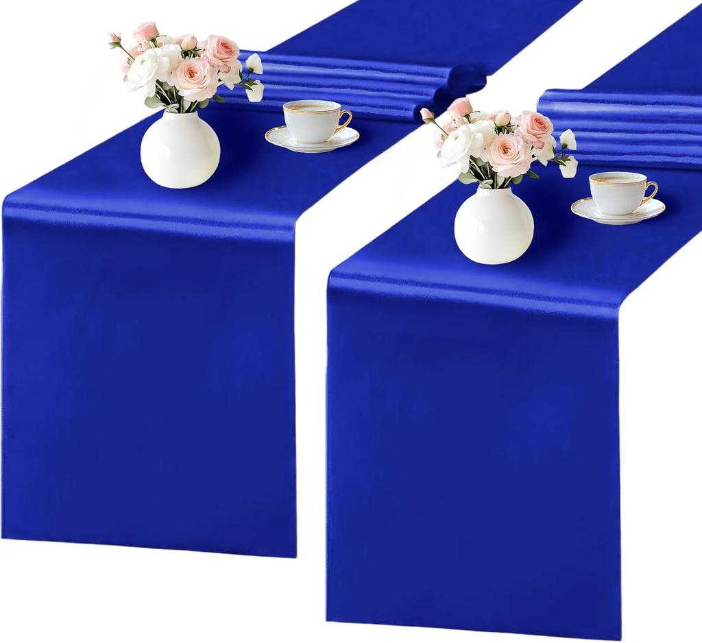 Confezione da 2 Runner da Tavola 30 x 274 cm Bordo Lungo in Raso di Seta per Matrimonio Banchetto Natale Festa di Compleanno Decorazione