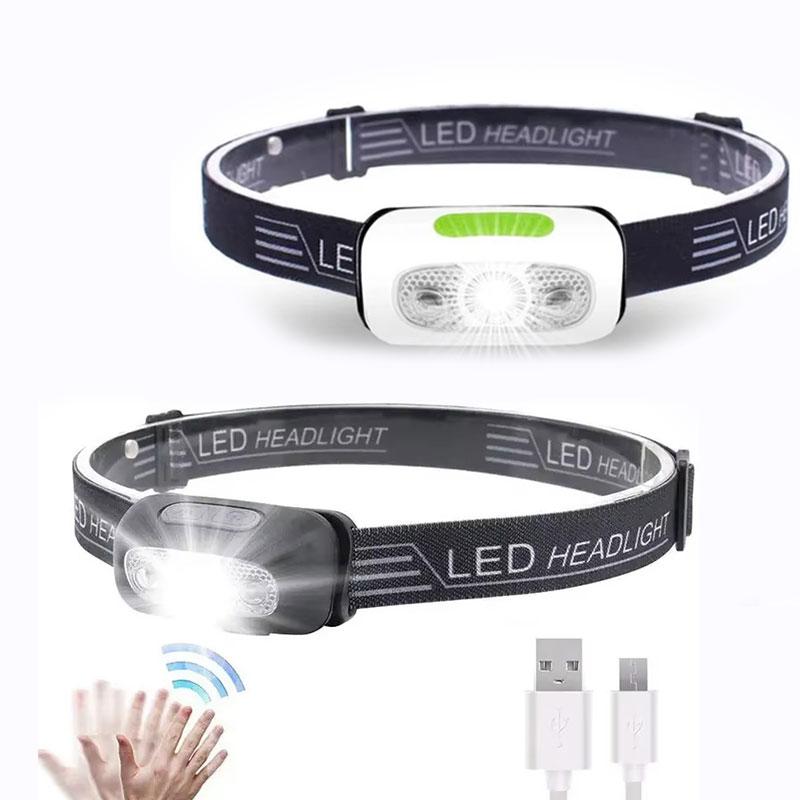 Mini USB Rechargeable 5W LED Headlamp 4 Mode Running Head Torch Portable Mini LED Head Light with Body Motion Sensor