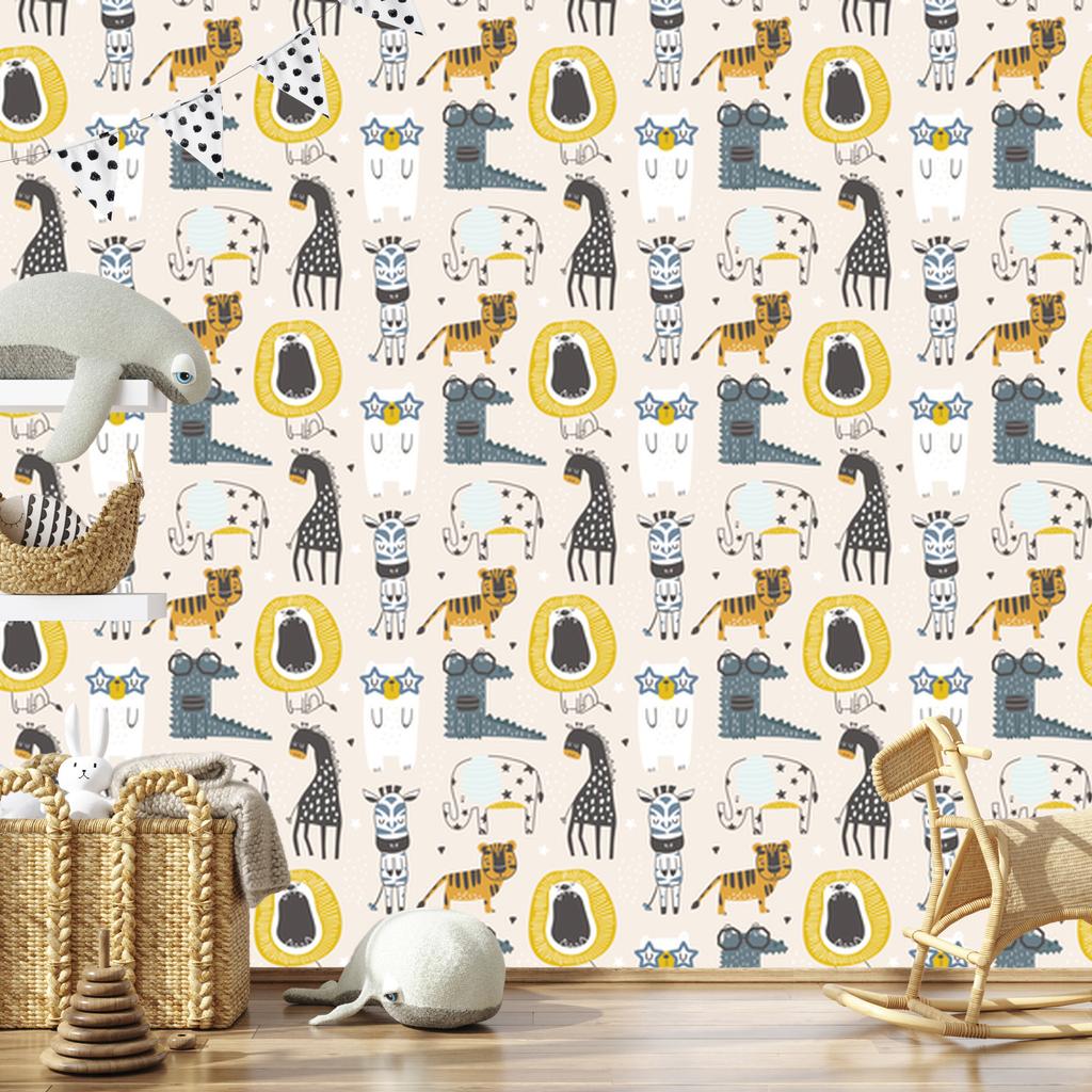 Wild Animals Wallpaper in Scandinavian Style for Living Room and Bedroom 50x1000
