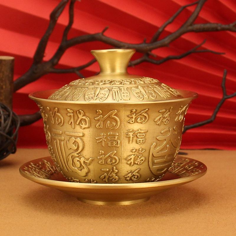 

Латунный Дракон и Феникс Чэнсян Чайная чашка Офисный чайный столик Чистая медь Дракон и Феникс Украшение Ремесла Ларек Медные подарки