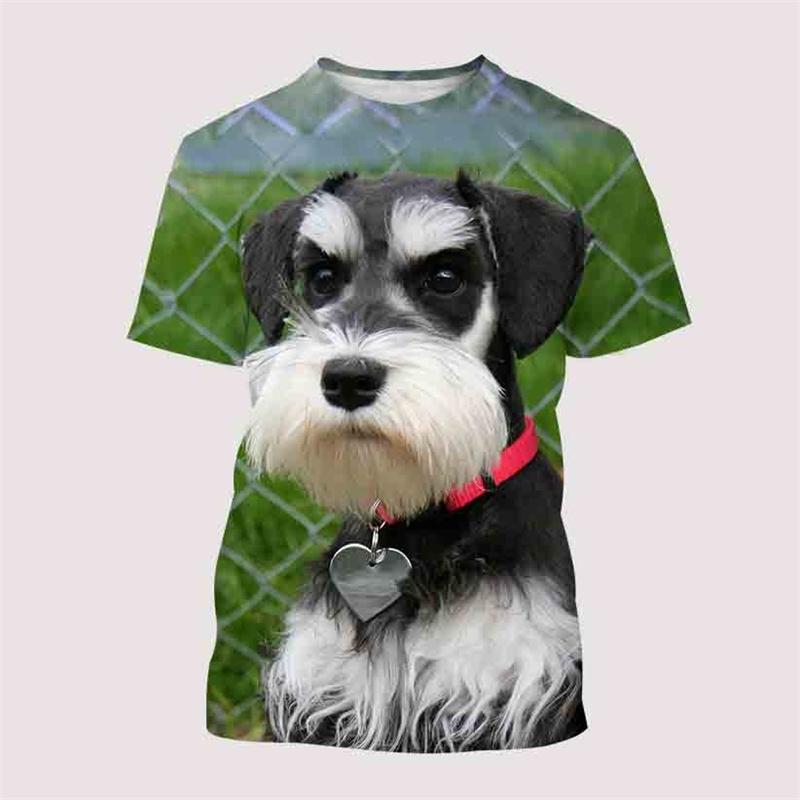 Hot Sale Schnauzer Dog T-Shirt Summer Short Sleeve 3D Print Tops Men Oversized Clothing O-Neck Graphic T Shirts Tee Streetwear