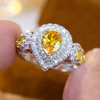 Exquisiter Ring in Form eines Wassertropfens mit Mikroeinlage aus weißem Diamanten und Wassertropfen aus Gold mit Zirkonia, Verlobungsring, Schmuckgeschenk