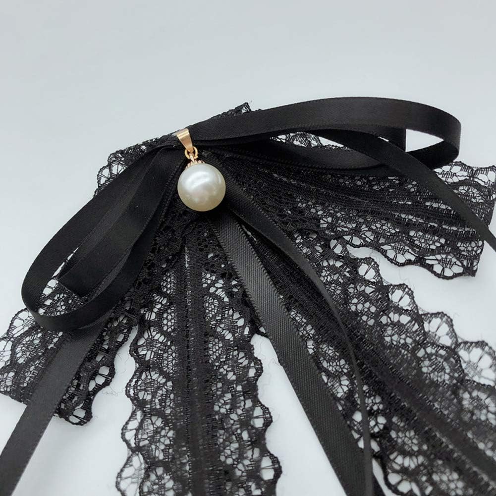 Black lace Bow Tie Brooches for Girl Women Fashion jabot collar brooch pins Pre-Tied Neck Tie Shirt Corsage Neck Tie