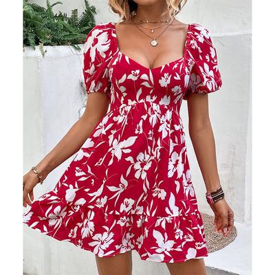Women's Stylish Clothing Summer Women's Retro Square Collar Dress Beach Vacation Casual Dresses