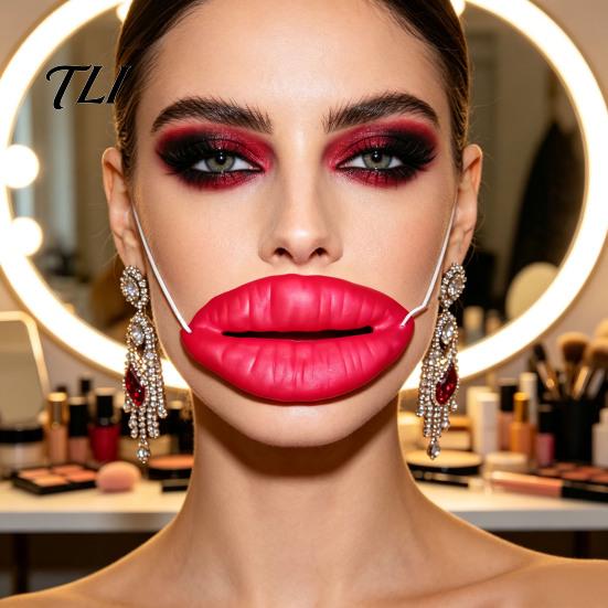 Halloween Costume Accessory Funny Red Lip Face Masque, Big Sausage Mouth Cosplay Prop, Comfortable Wearable Props Novelty Prank Lips Gag Toy for Party