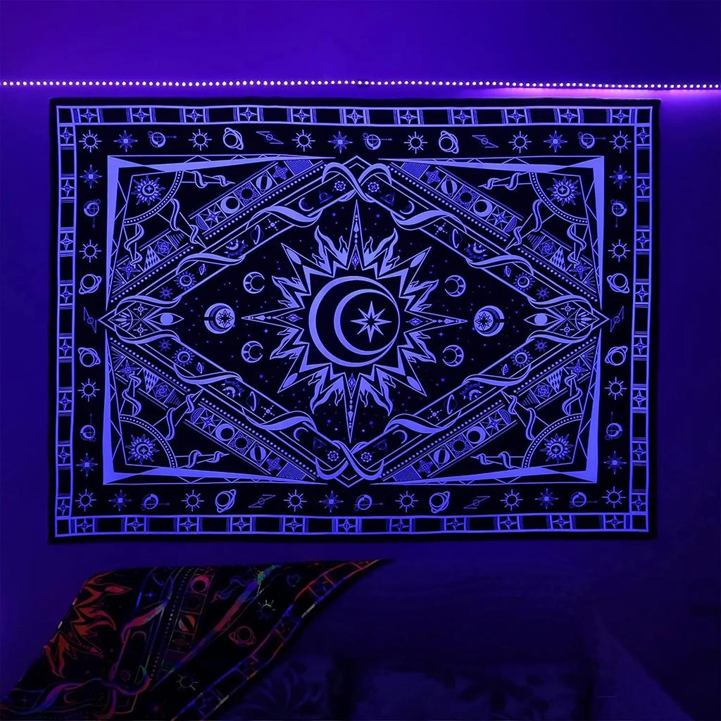 Psychedelic Black Light Mandala Fluorescent Tapestry Buddha Uv Reactive  Wall Hanging Hippie  Room Decoration