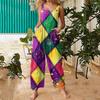 Womens Casual Overalls Jumpsuits Adjustable Straps Sleeveless Carnival Print Comfy Rompers With Pocket