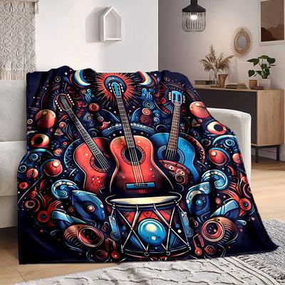 1pc Guitar Dreams Lightweight Flannel Blanket, Comfortable and Warm Blanket, for Office and Camping Sofa Bed, Livingroom131