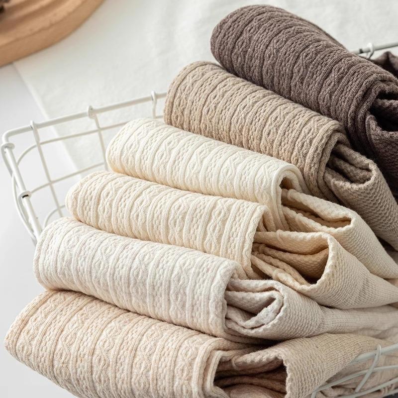 Women's Japanese Retro Cable Knit Fleece-Lined Stirrup Leggings - Autumn/Winter Style White Pantyhose