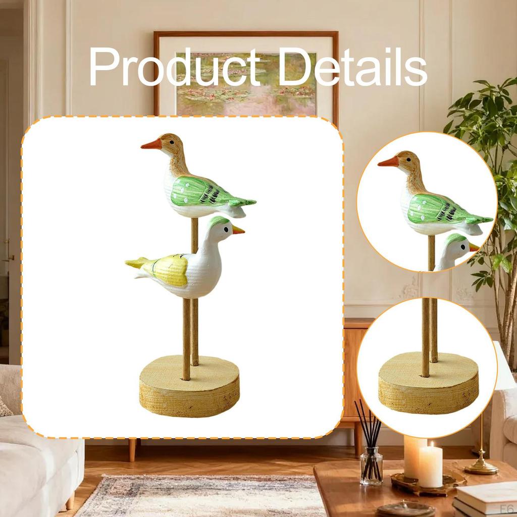 Wooden Seagull Figurine Animal Sculpture Art Figurines Artwork Sea Birds Statue Coastal Decor for