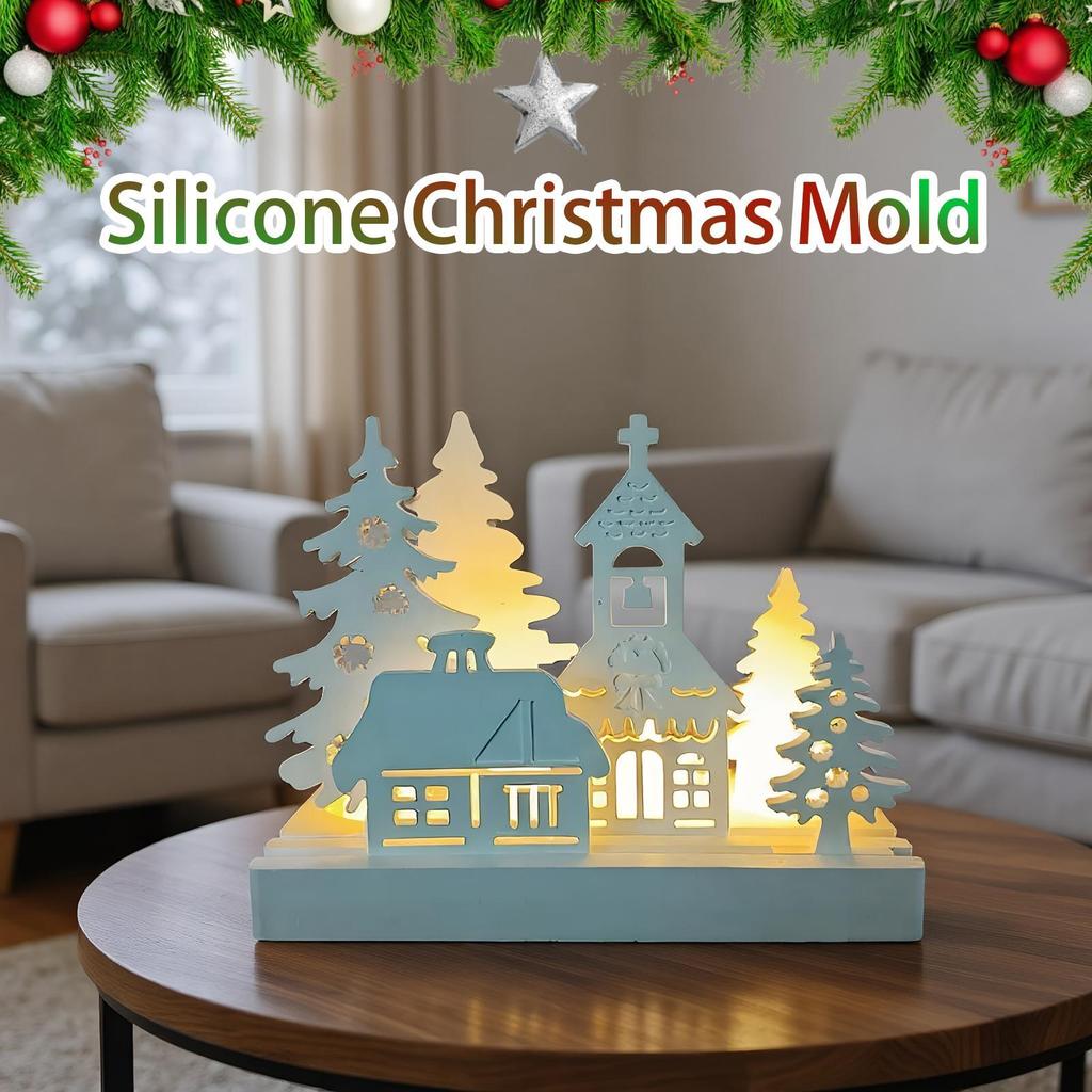 7pcs Christmas Silicone Molds Set Christmas Tree House Soap Mould Making Casting Plaster Epoxy Aromatherapy Resin Craft Ornament