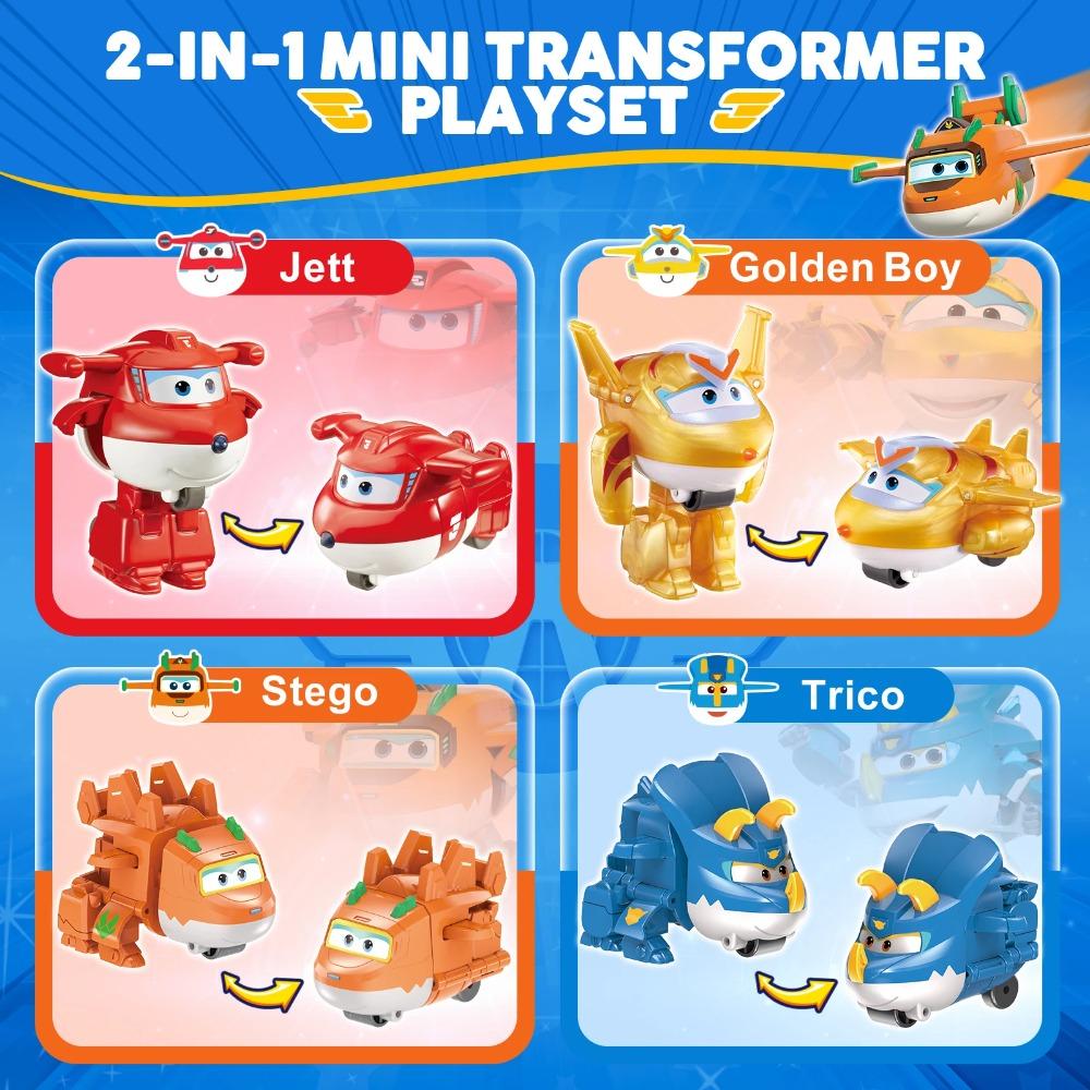 Super Wings 14-Pack Transforming Toys 2 Inch Airplane Collector Character with Dinosaur Mini Action Figure Kids Gift