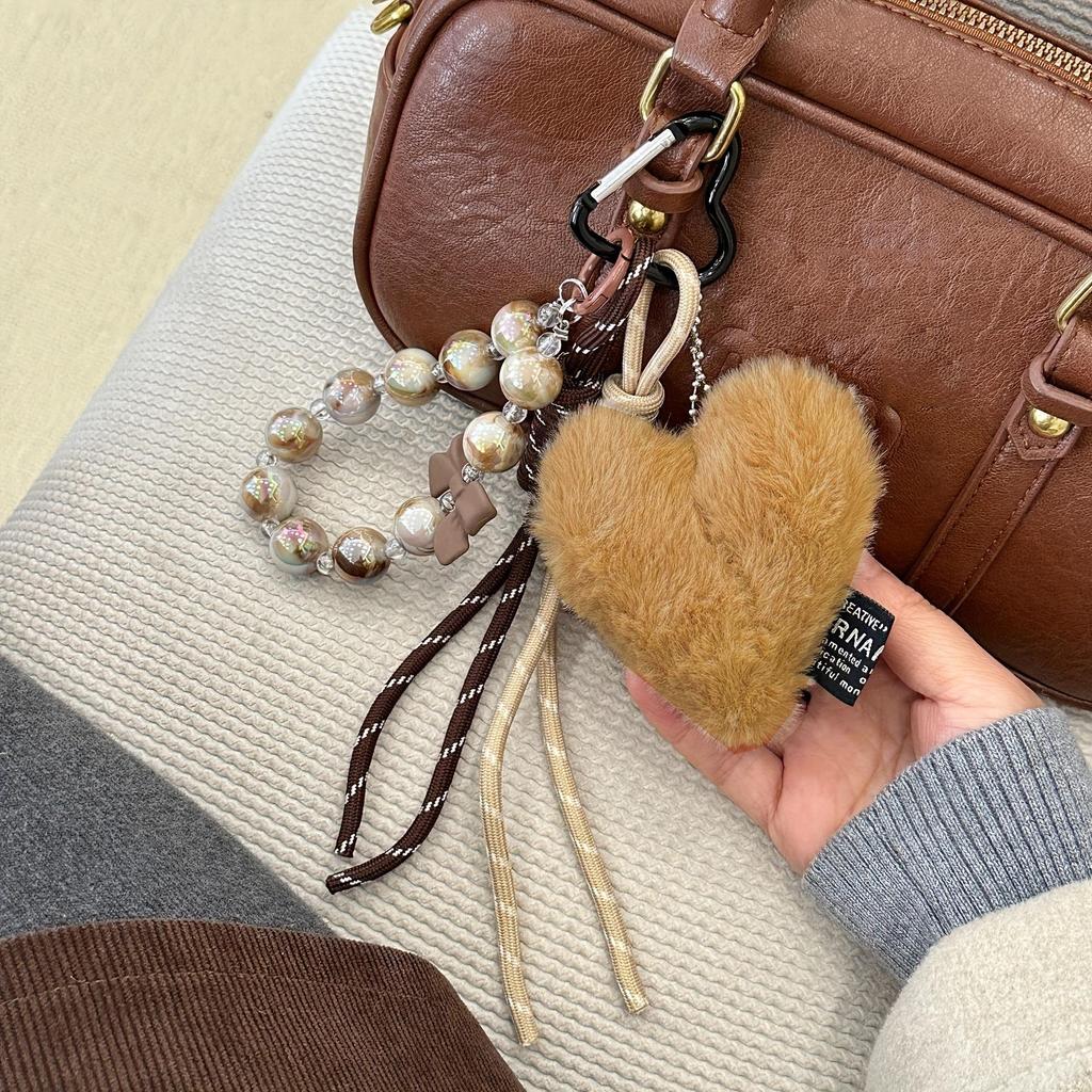 Yogodlns Fashion Fluffy Heart Pendant Braided Rope Bag Pendant Simple All-matching Bag Decoration Accessories