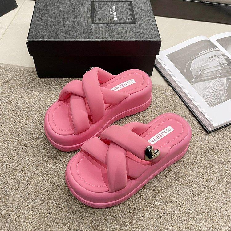 Cool slippers for summer wear New summer fairy style with skirt platform beach sandals one-word drag 35 розовый