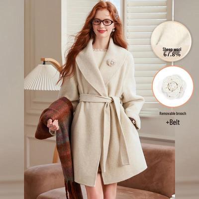 Bailuyu Women's Elegant Wool Blend Double-Sided Mid-Length Coat