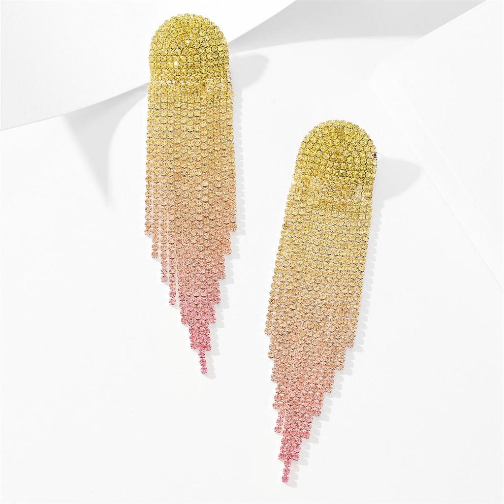 European & American Gradient Diamond Tassel Earrings for Women – High-End Design