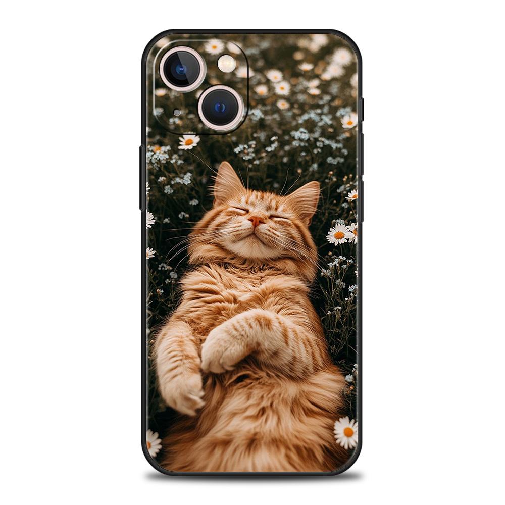 Luxury TPU Soft Phone Case For iPhone 17 Air 16E 16 11 15 14 Pro MAX 12 13 7 8 Plus X XR XS SE 2022 Cover Wearing Flowers Cat
